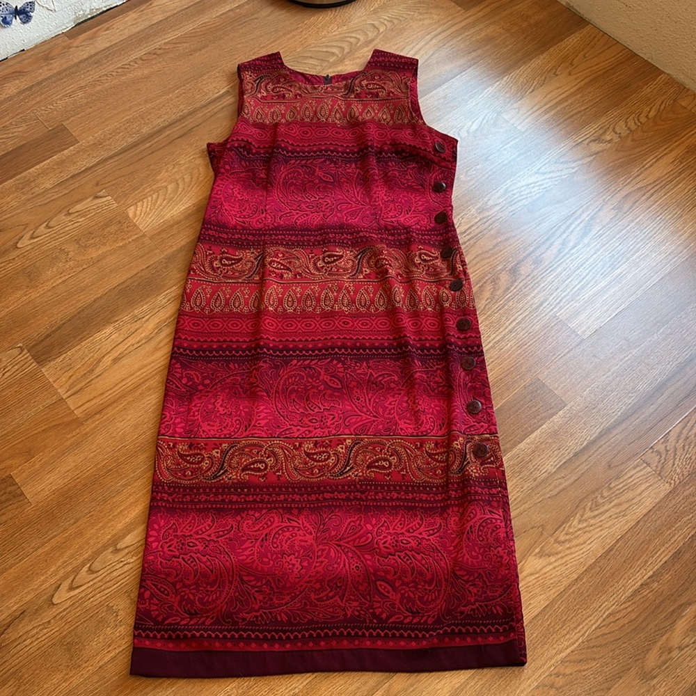 Vintage 1990’s R&K Original vibrant red and dark pink floral dress. Size 10P. - Picture 4 of 17